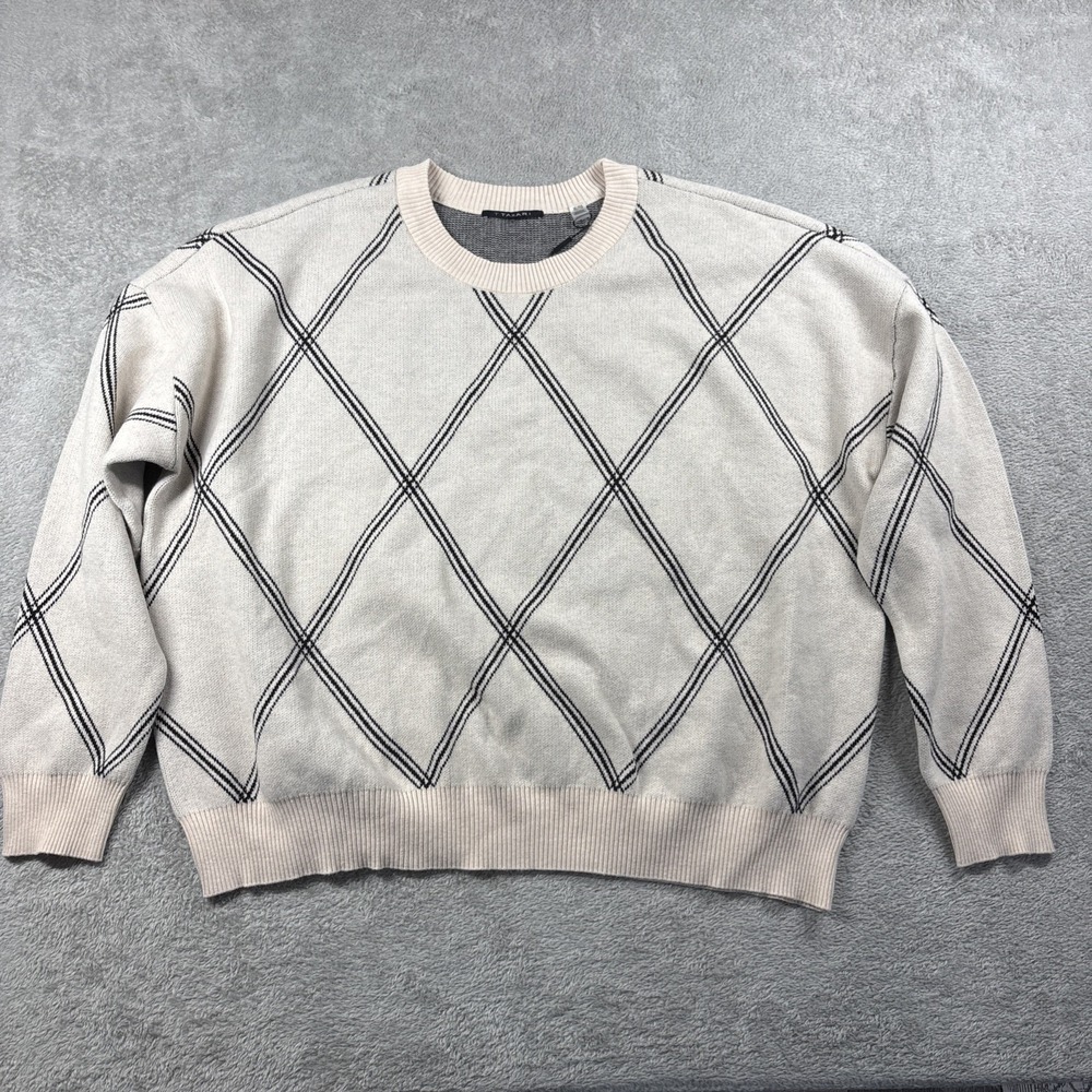 NWT T Tahari Women's Striped Long Sleeve Crew Neck Sweater‎ Cream Size XL